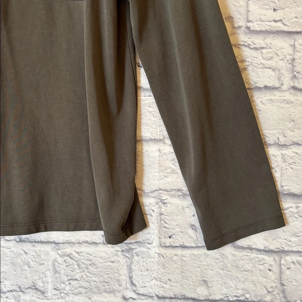 A New Day Long Sleeve Blouse Top Neutral Olive Green V Neck Soft Size Large